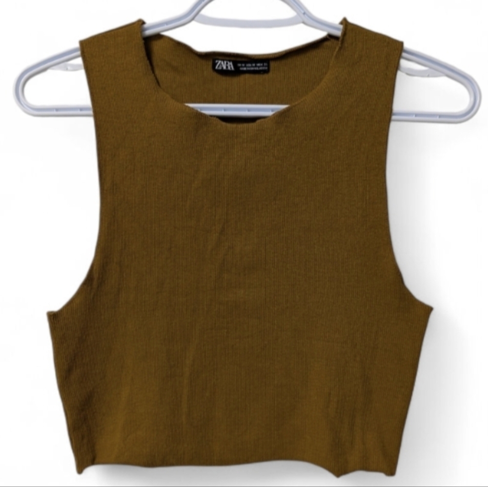 Zara ribbed knit crop tank top, Brown